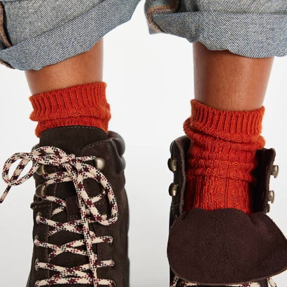 FREE PEOPLE Essential Socks Sock Cotton Cable Knit Terracotta OS - Picture 2 of 4